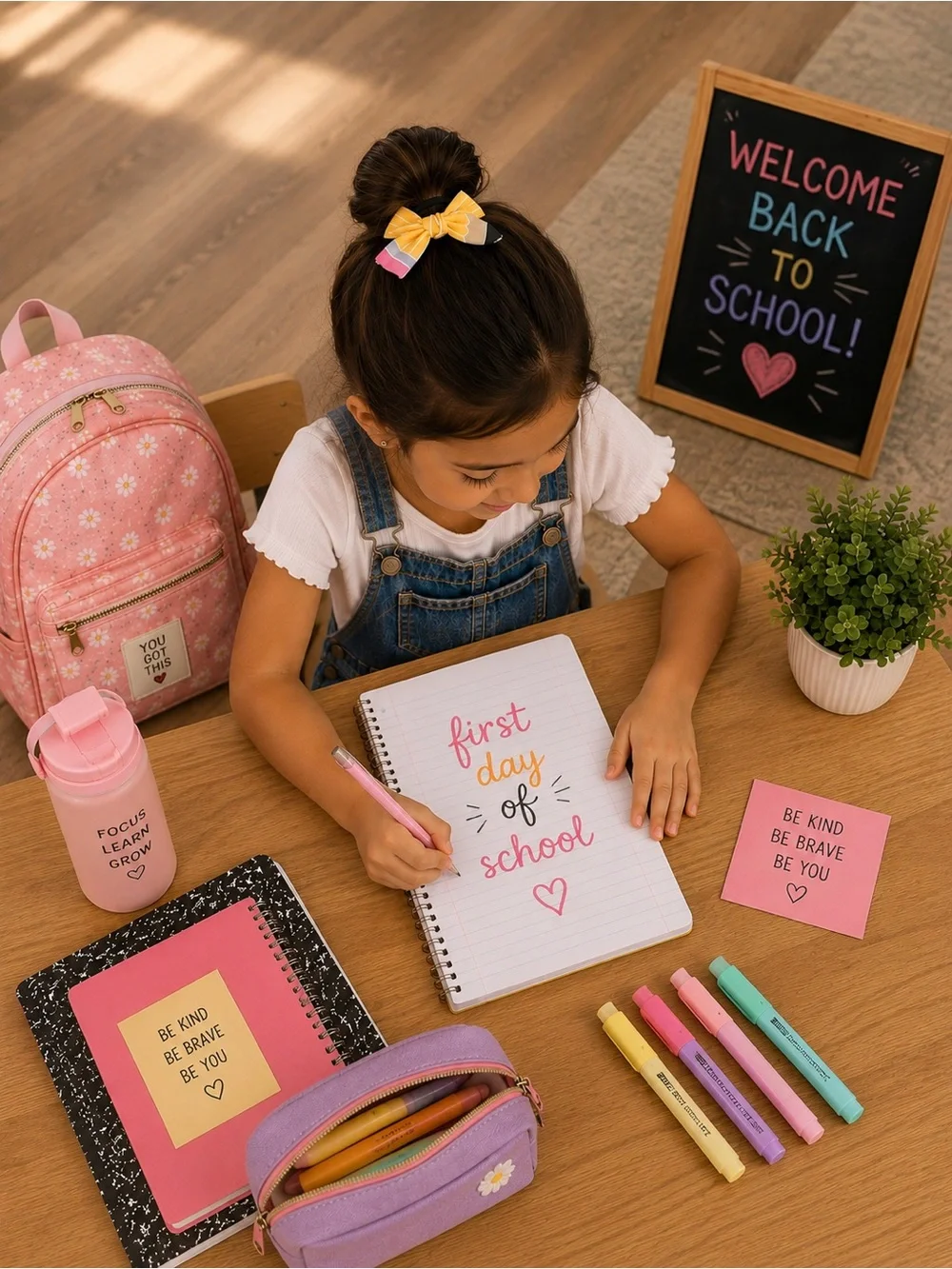 Kids Yellow & Pink Hair Bow - Stylish Back-to-School Accessory